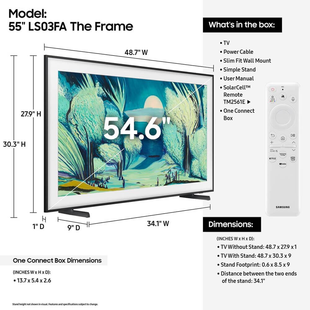 Samsung QN55LS03F 55 inch Class The Frame LS03FAF Series QLED 4K HDR Vision AI Smart TV