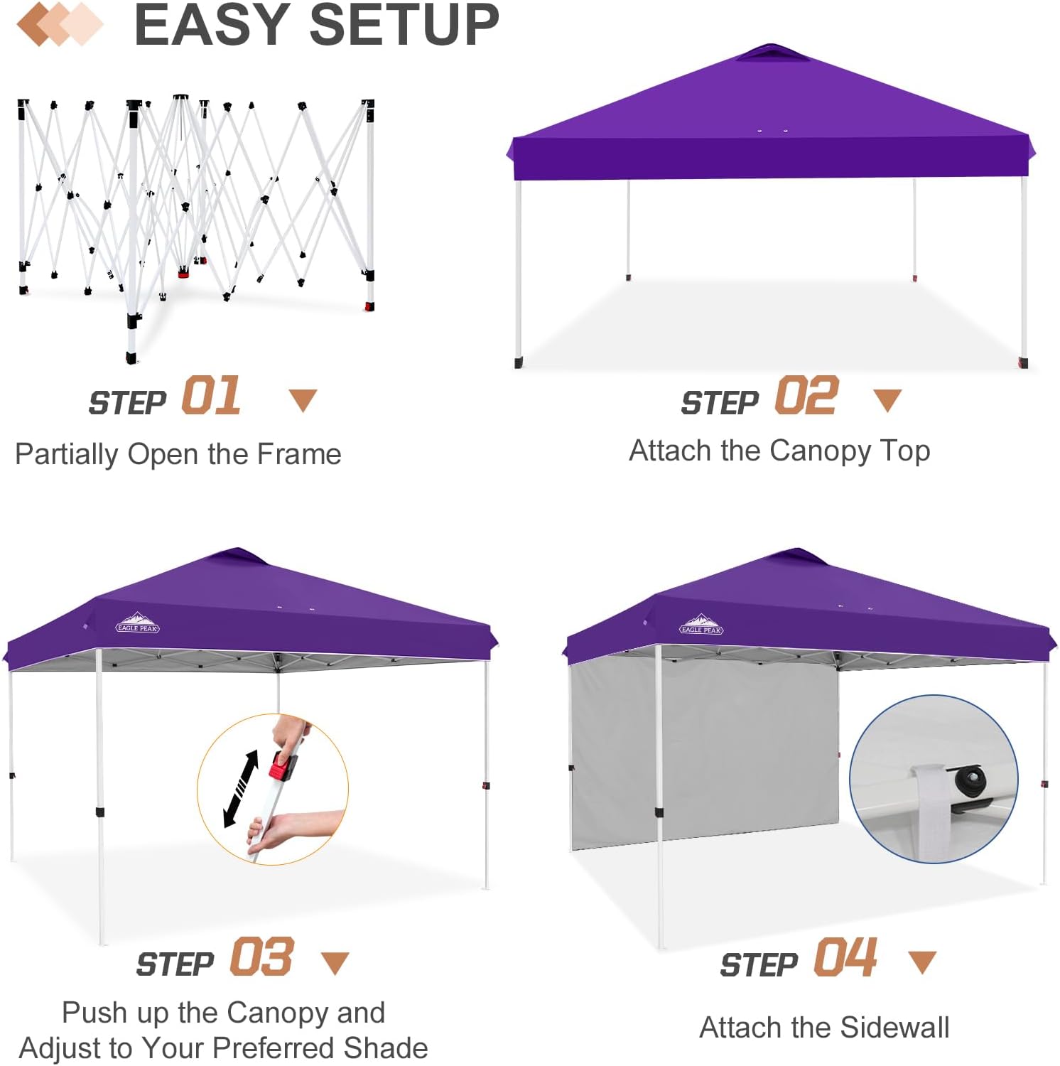 EAGLE PEAK Commercial Canopy 12x12 Pop Up Canopy Tent with 1 Sidewall, Easy Setup Heavy Duty Instant Event Shelter for Vendors & Markets, Outdoor Sun Shade, Purple