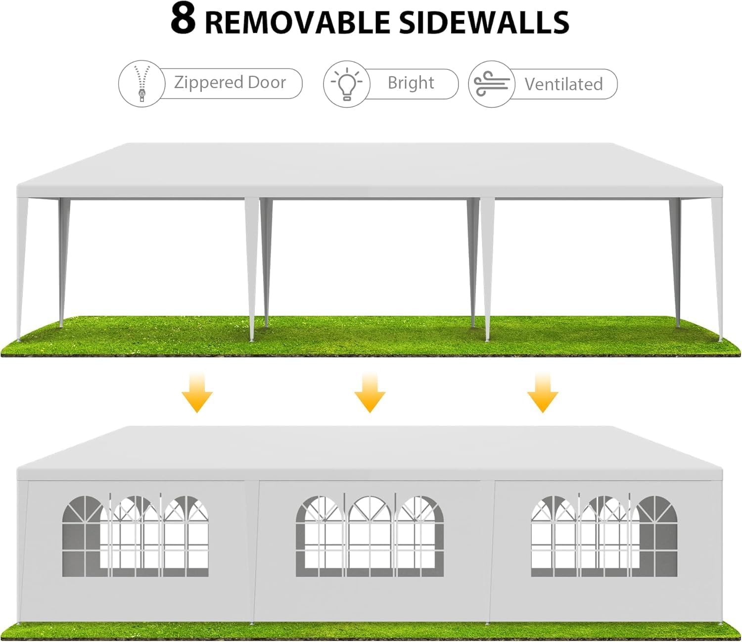 10'x30' Outdoor Party Wedding Tent Canopy Waterproof Camping Gazebo BBQ Shelter Pavilion Heavy Duty, 8 Removable Sidewalls (10x30)