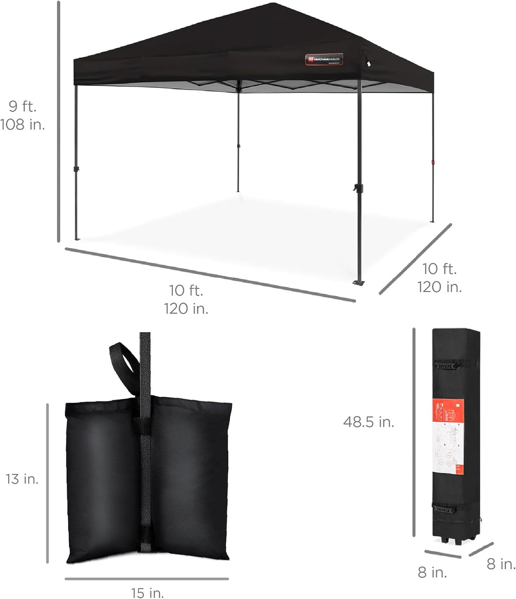Best Choice Products 10x10ft Pop Up Canopy Tent, Outdoor Shade, 1 Person 1 Minute Set Up, Carry Case, 4 Weight Bags - Gray