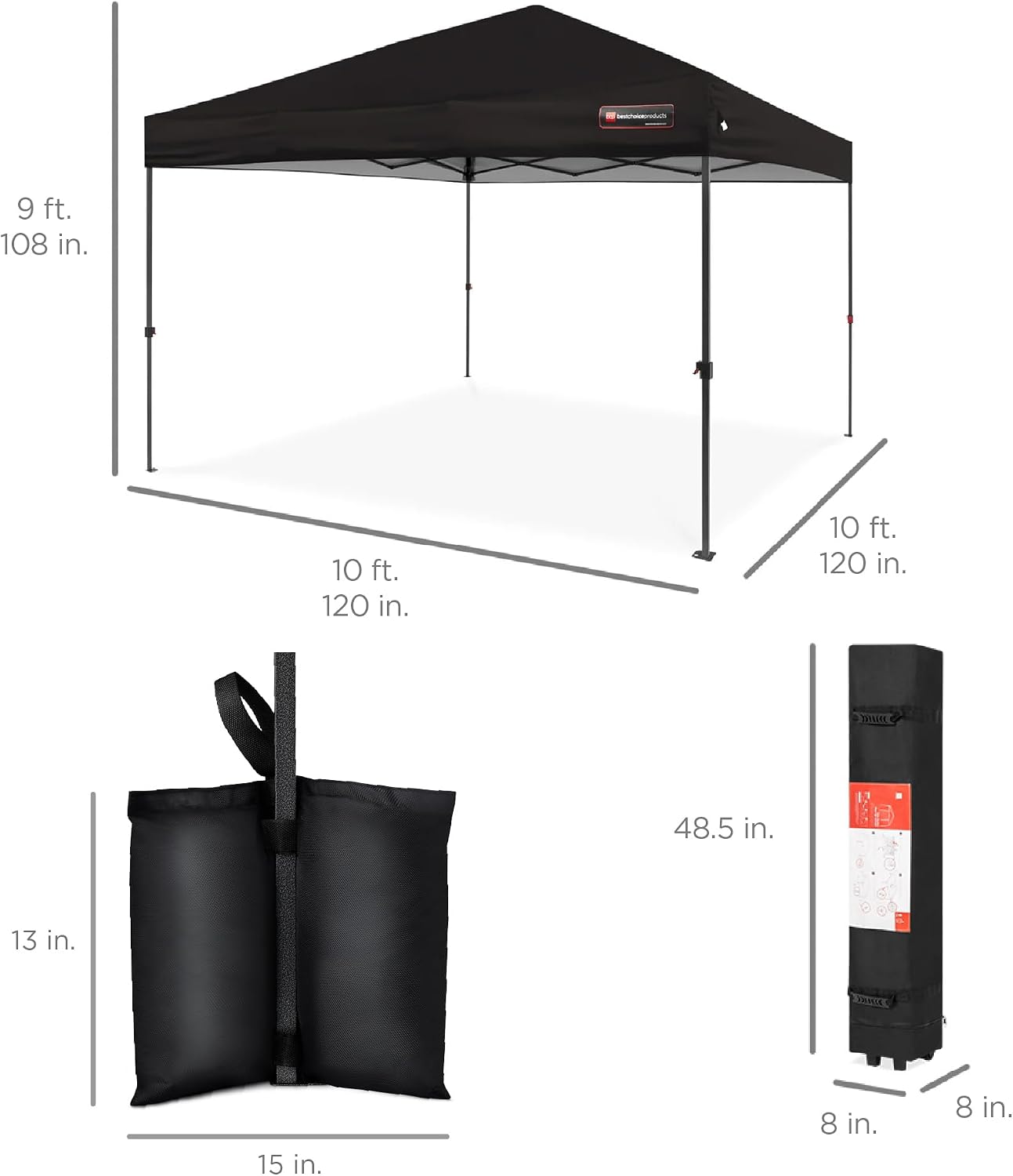 Best Choice Products 10x10ft Pop Up Canopy Tent, Outdoor Shade, 1 Person 1 Minute Set Up, Carry Case, 4 Weight Bags - Gray