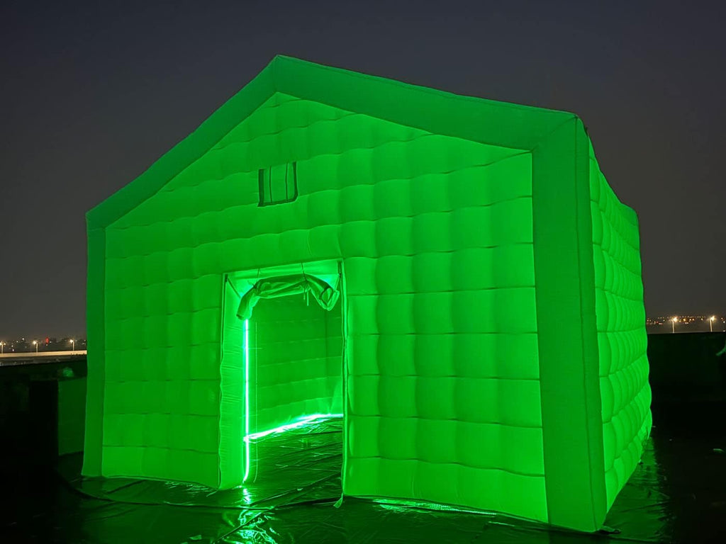 Large White Inflatable Cube Wedding Tent Square Gazebo Event Room Big Mobile Portable Inflatable Night Club Party Pavilion with LED Lights for Backyard/Outdoor Events(18ftx16ft)