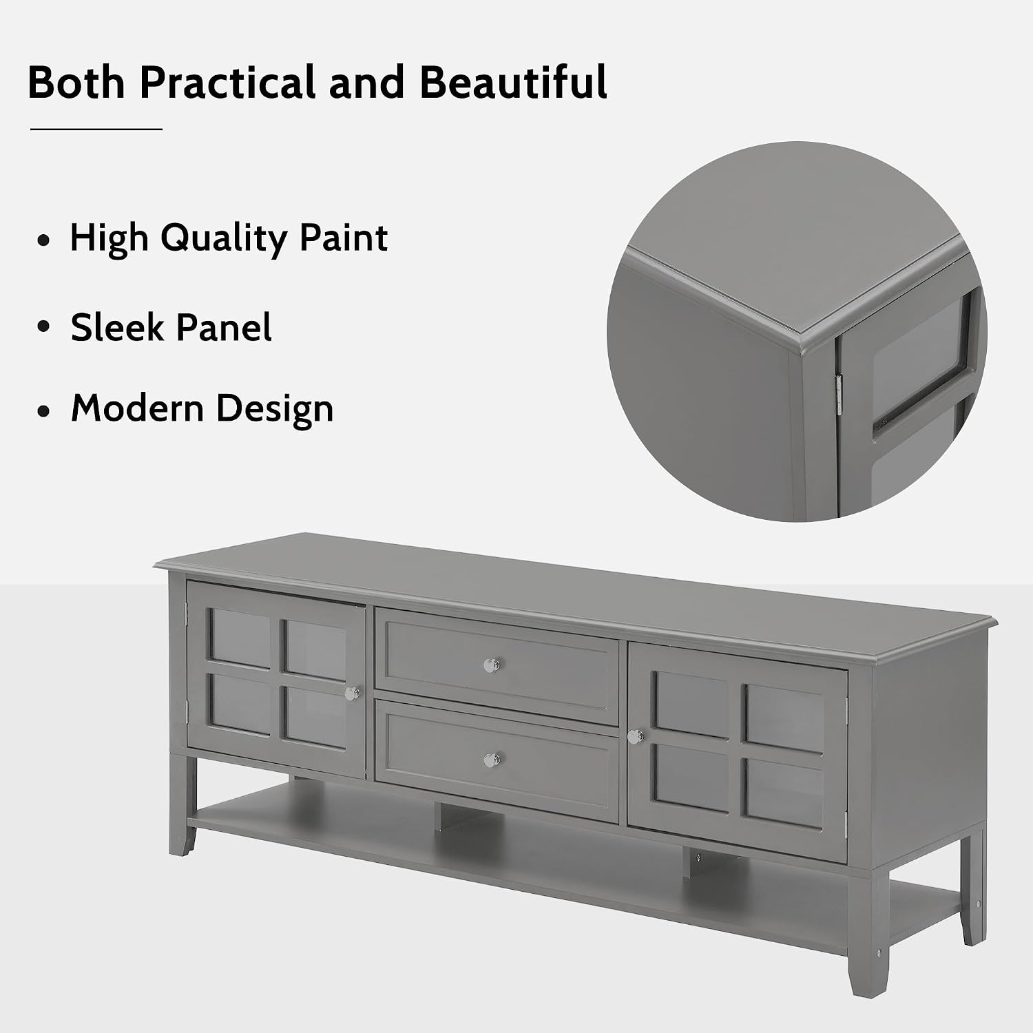 Merax Farmhouse TV Stand for TVs up to 60', Cottage Wood Entertainment Center with Window Pane Glass Door Storage Cabinet, 2 Drawers & Open Shelf, TV Console Table for Living Room Bedroom