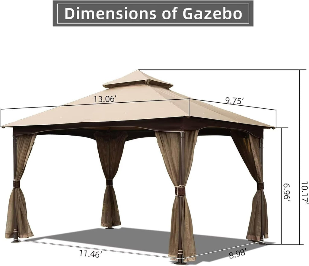 Domi Outdoor Living 10'x13' Patio Gazebo Outdoor Ventilation Double Roof Gazebo with Mosquito Netting for Patio,Lawn and Garden