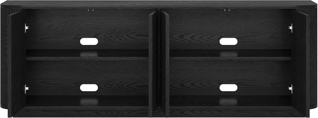 Henn&Hart Fluted TV Stand for TVs up to 75' with 2 Storage Cabinets with an Adjustable Shelf for Living Room, Family Room, or Office, Natural Black