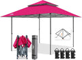 EAGLE PEAK 13x13 Straight Leg Pop Up Canopy Tent Instant Outdoor Canopy Easy Single Person Set up Folding Shelter w/Auto Extending Eaves 169 Square Feet of Shade (Deep Pink)