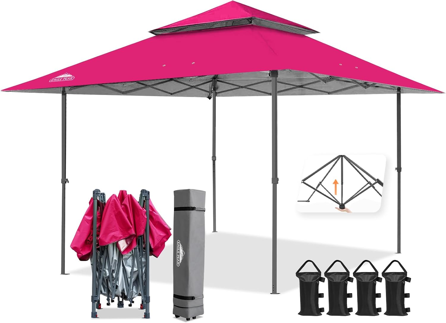 EAGLE PEAK 13x13 Straight Leg Pop Up Canopy Tent Instant Outdoor Canopy Easy Single Person Set up Folding Shelter w/Auto Extending Eaves 169 Square Feet of Shade (Deep Pink)