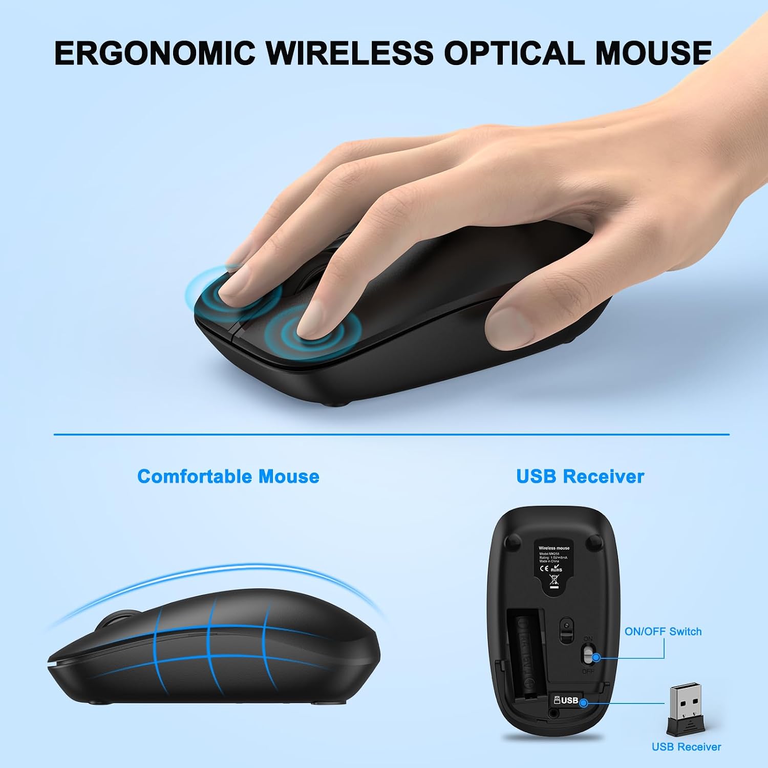 Wireless Keyboard and Mouse Combo, Full Size Silent Ergonomic Keyboard and Mouse, Long Battery Life, Optical Mouse, 2.4G Lag-Free Cordless Mice Keyboard for Computer, Mac, Laptop, PC, Window(8 Pack)