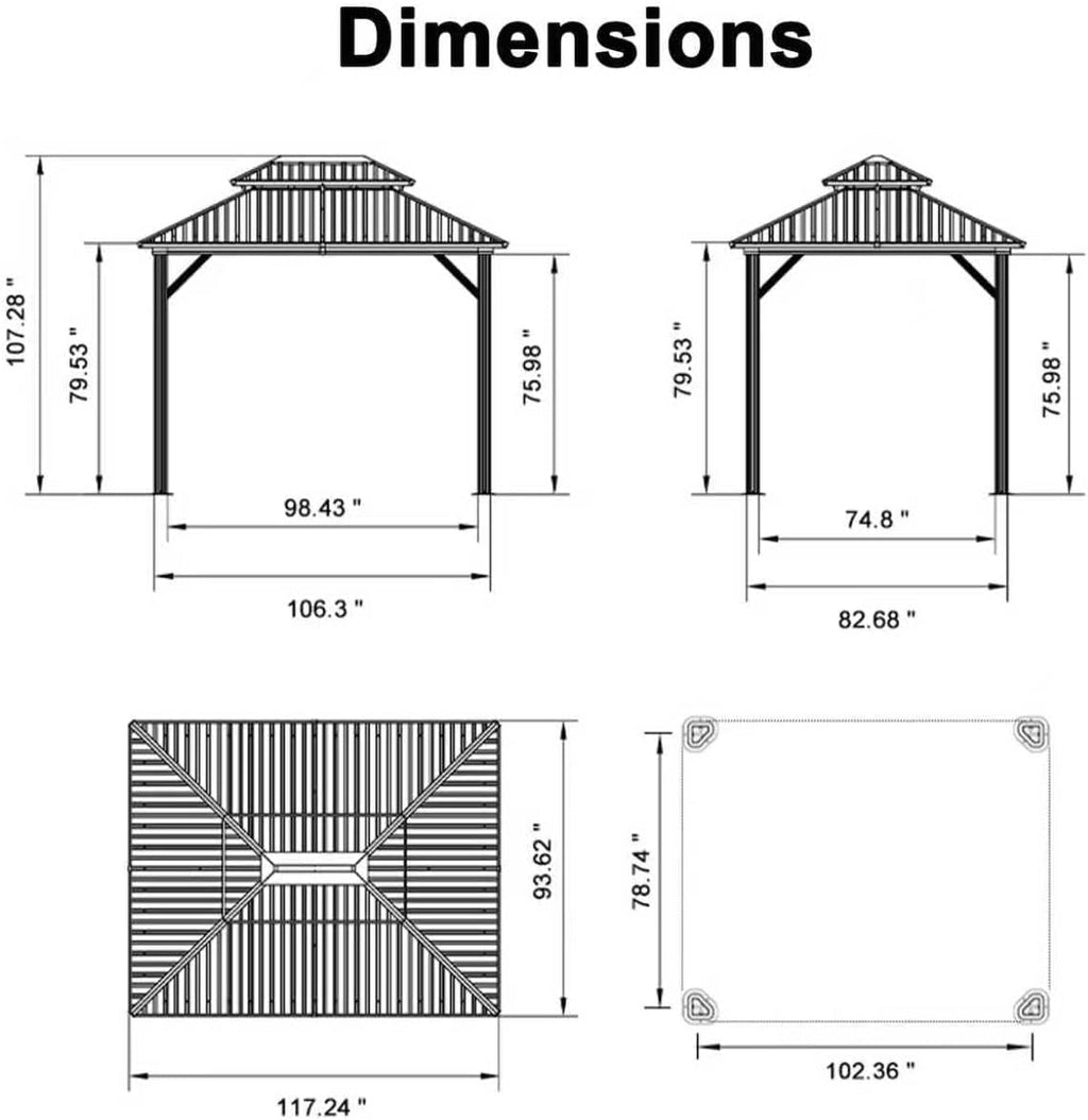 PURPLE LEAF 8' X 10' Hardtop Gazebo Outdoor Gazebos Metal Frame Galvanized Steel Double Roof with Curtains and Nettings for Patio Desk Backyard Bronze