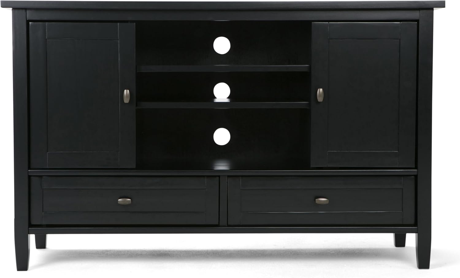 SIMPLIHOME Warm Shaker TV Stand - 47 inch Wide Solid Wood Media Console in Black, Transitional Entertainment Center for TVs up to 50 Inches with 2 Cabinets, 2 Drawers, and Cord Management