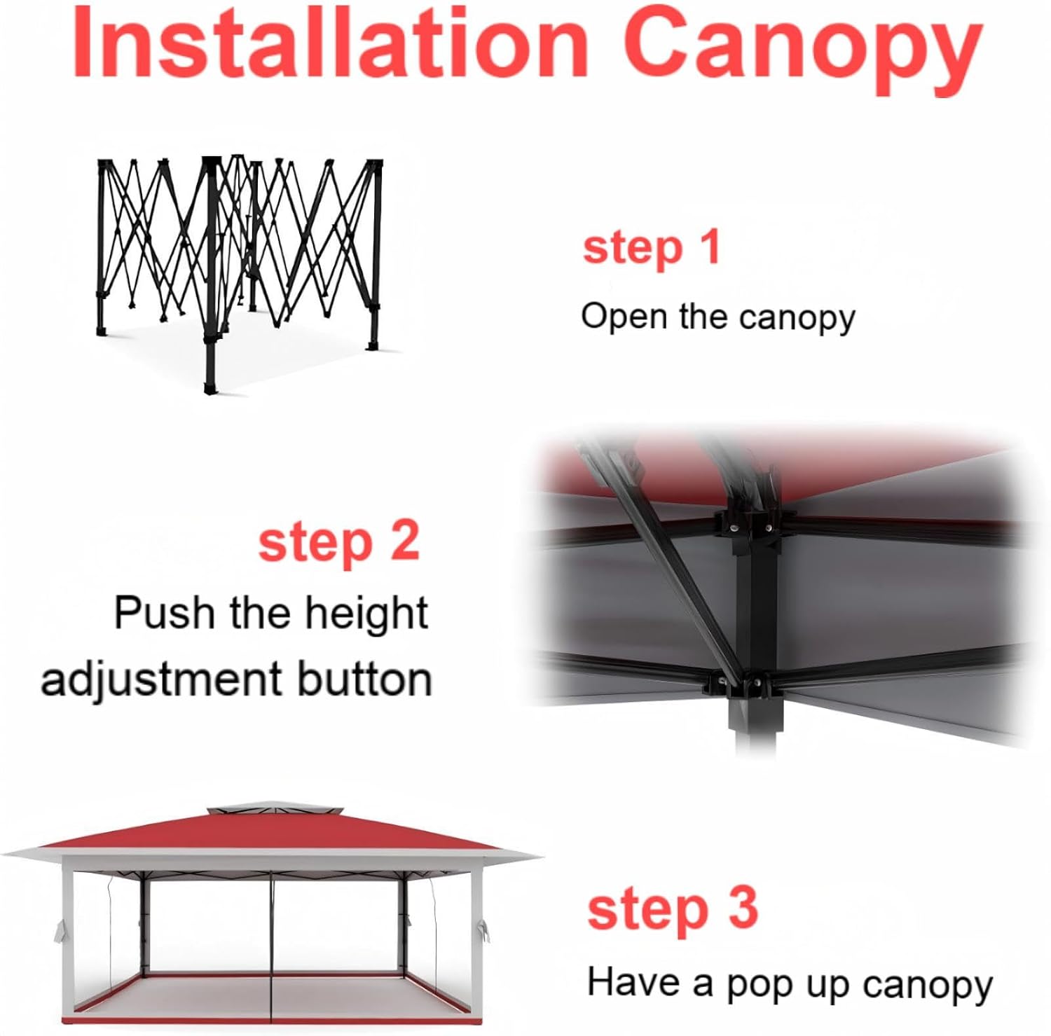 13x13FT Outdoor Pop Up Canopy Instant Tent, Foldable Tent Sun Shelter Gazebo, Adjustable Heights, Quick Setup, Wheeled Carry Bag, for Patio Furniture and Backyard