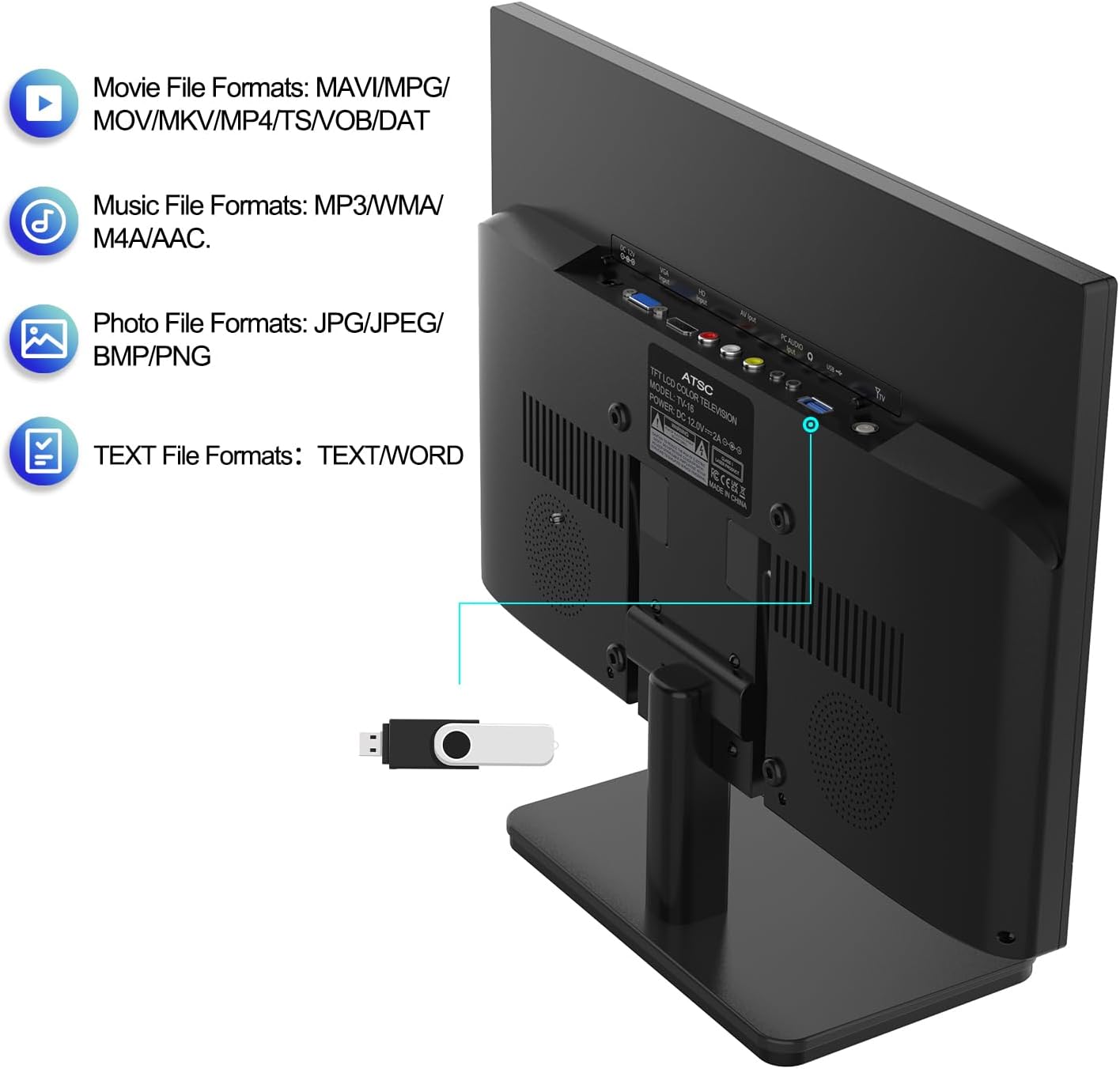 othoig 15.6 inch Small TV,Flat FHD IPS 1080P Screen TV with Antenna and Digital ATSC Tuner,HDMI/USB/VGA/Port,12 Volt Car Charger Cable/AC Power for Kitchen and Caravan(Non Smart TV)