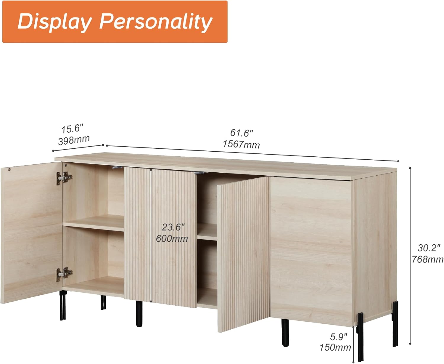WAMPAT 61.6' TV Stand Cabinets for TVs up to 70 Inches, Entertainment Center with Storage Cabinets and 4 Doors, Mid Century Modern Media TV Console Table for Living Room Bedroom,Beige
