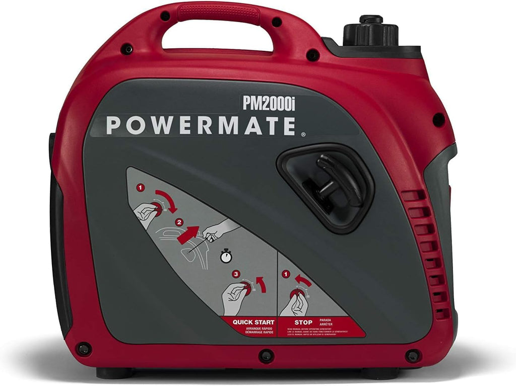 Powermate PM2000i 2,000-Watt Gas-Powered Portable Inverter Generator - Quiet Performance - Ideal for Home, Camping, RV and Outdoor Activites - Reliable Power for Emergencies and Recreation - Red/Black