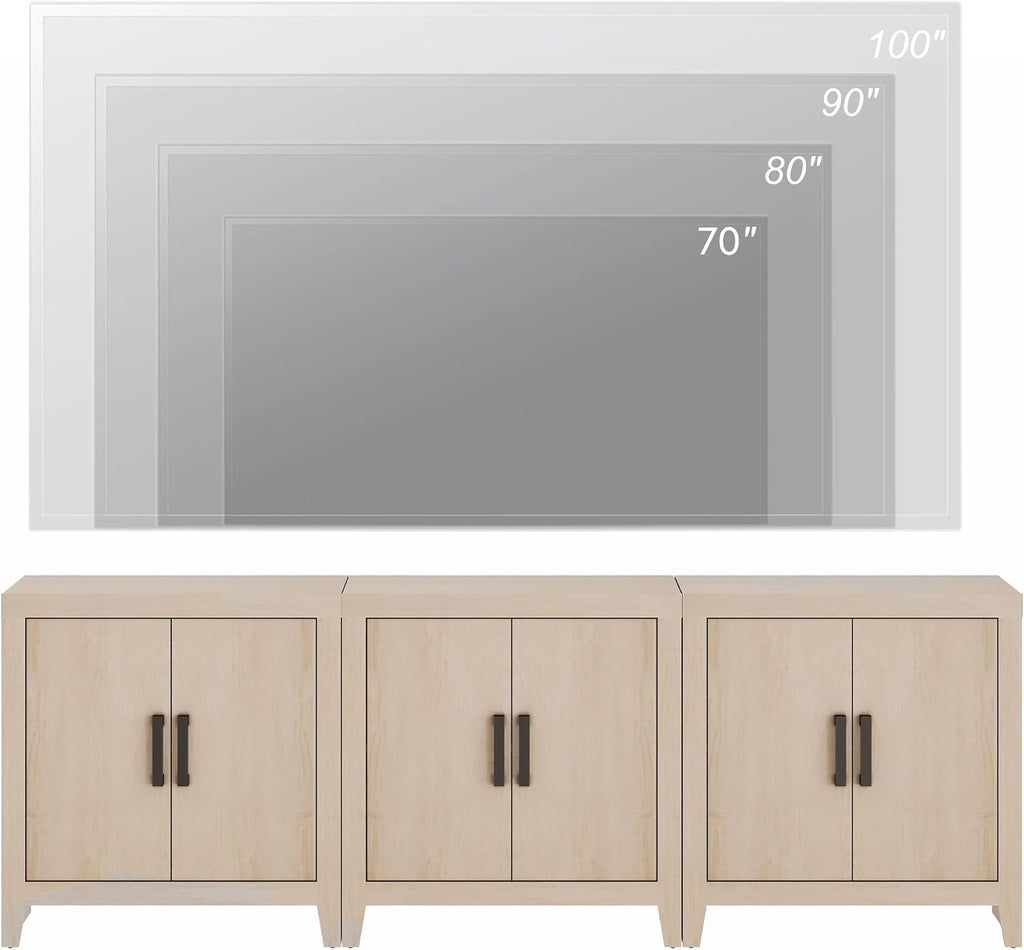 WAMPAT Farmhouse TV Stand for TVs up to 85 Inch, Rustic Wood Entertainment Center & Media Console with 6 Storage Doors, Accent Cabinet for Living Room, Hallway, Beige