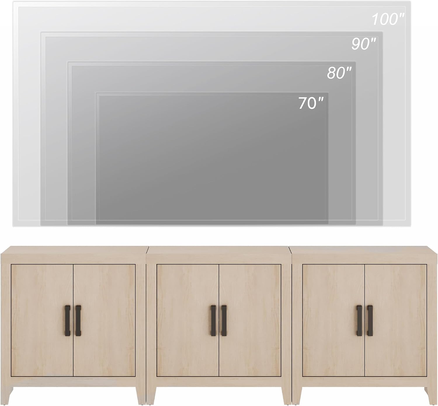 WAMPAT Farmhouse TV Stand for TVs up to 85 Inch, Rustic Wood Entertainment Center & Media Console with 6 Storage Doors, Accent Cabinet for Living Room, Hallway, Beige
