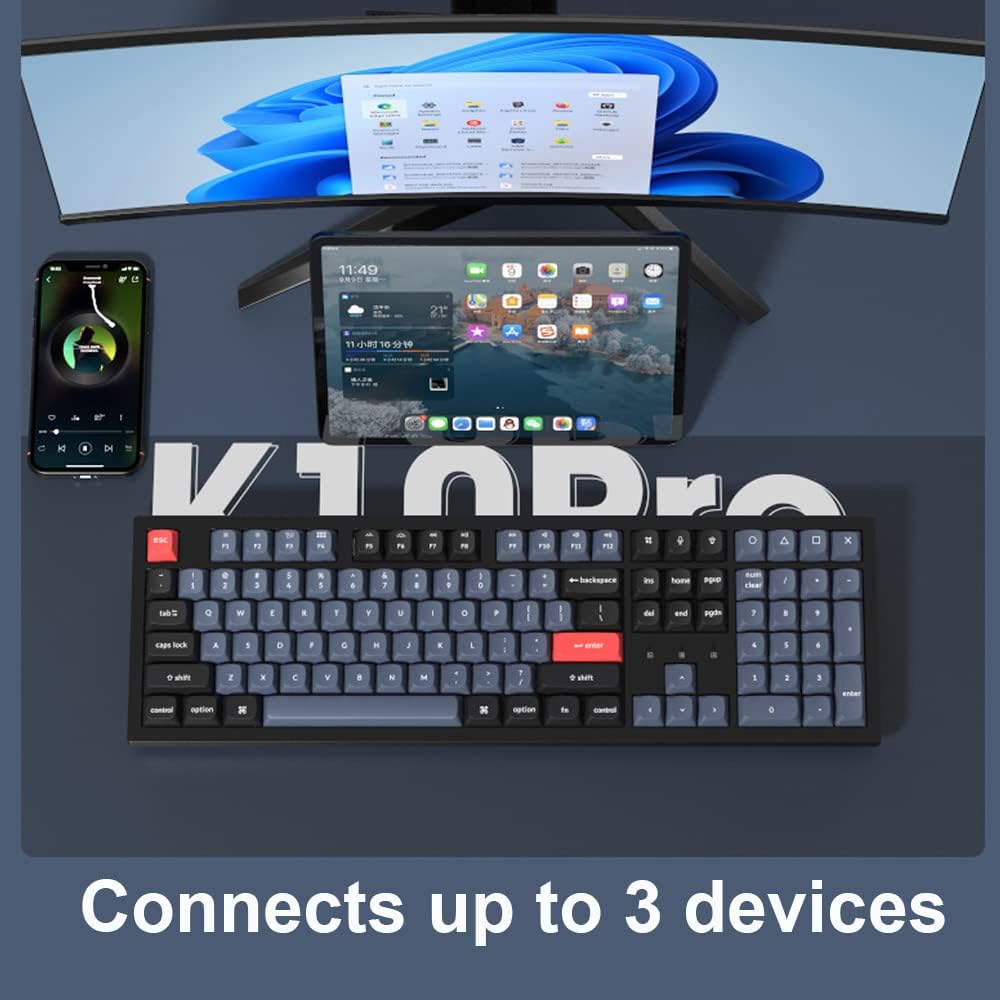 Keychron K10 Pro QMK/VIA Custom Wireless Mechanical Keyboard, Hot-Swappable Full Size 108 Keys Programmable RGB LED Backlit Red Switch, Bluetooth/USB-C Wired Gaming Keyboard for Mac Windows Linux