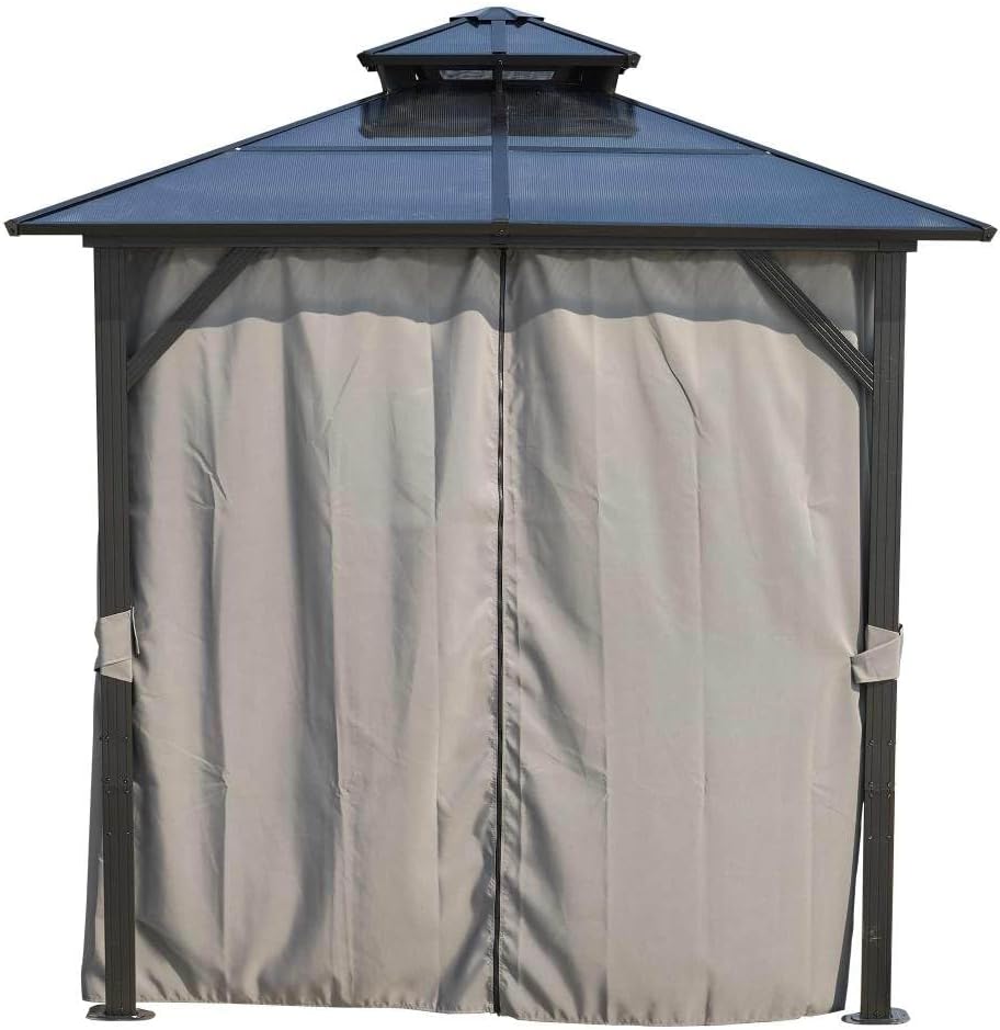 Outdoor Grill Gazebo 8x8FT, Hardtop BBQ Shelter with UV-Resistant Polycarbonate Roof & Storage Hooks for Patio, Lawn, and Garden
