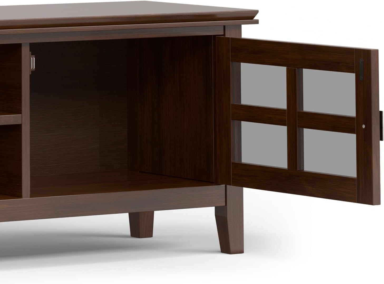 SIMPLIHOME Artisan TV Stand - 72 inch Wide Solid Wood Low Media Console in Russet Brown, Transitional Entertainment Center for Living Room for TVs up to 80 Inches with Shelves and Cable Management