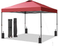 GDY 12x12 Pop Up Canopy Patio Carpas, One Push Set up with Central Lock Canopy with Wheeled Carry Bag, Included 4 Sandbaogs,8 Stakes and 4 Ropes, Red