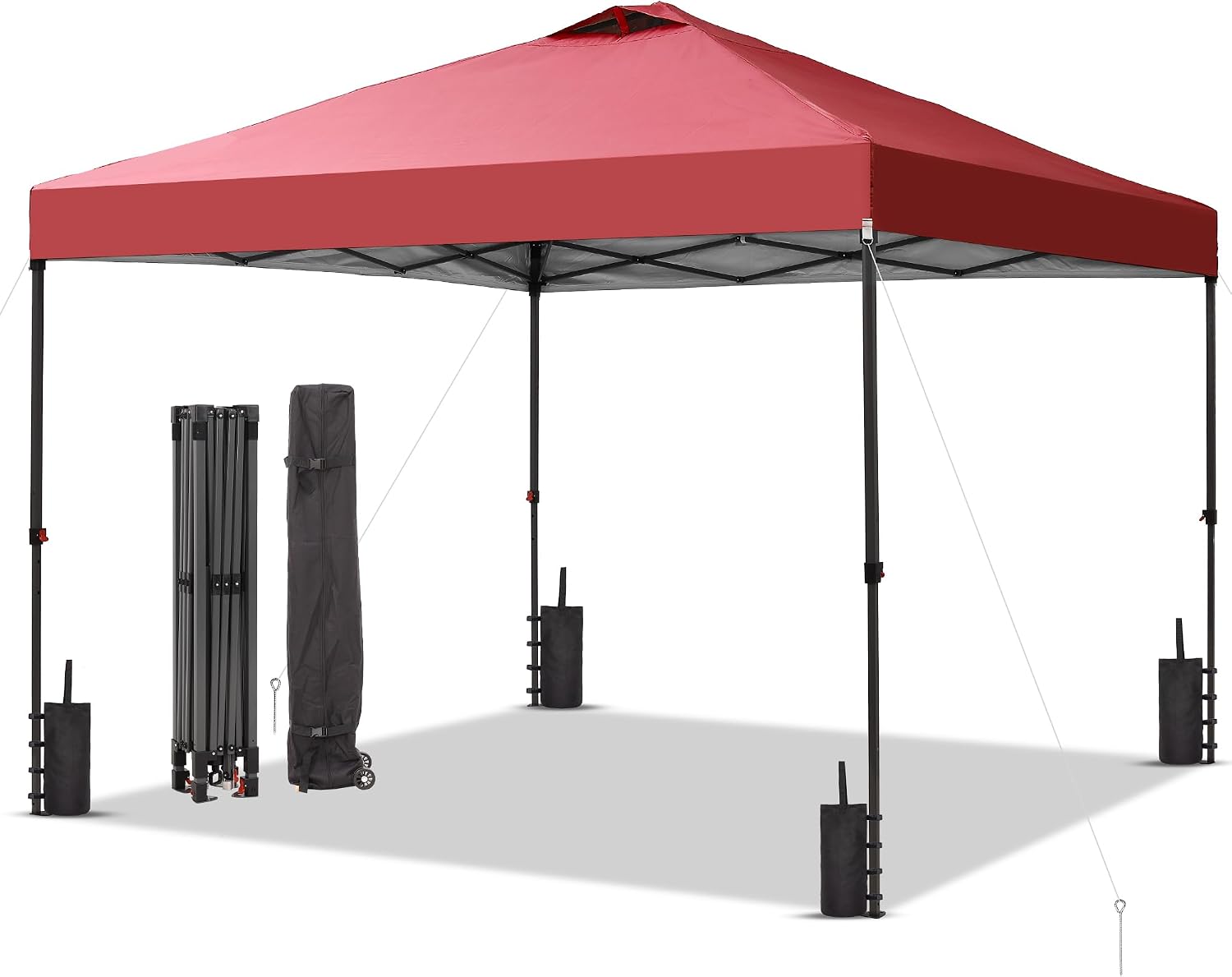 GDY 12x12 Pop Up Canopy Patio Carpas, One Push Set up with Central Lock Canopy with Wheeled Carry Bag, Included 4 Sandbaogs,8 Stakes and 4 Ropes, Red