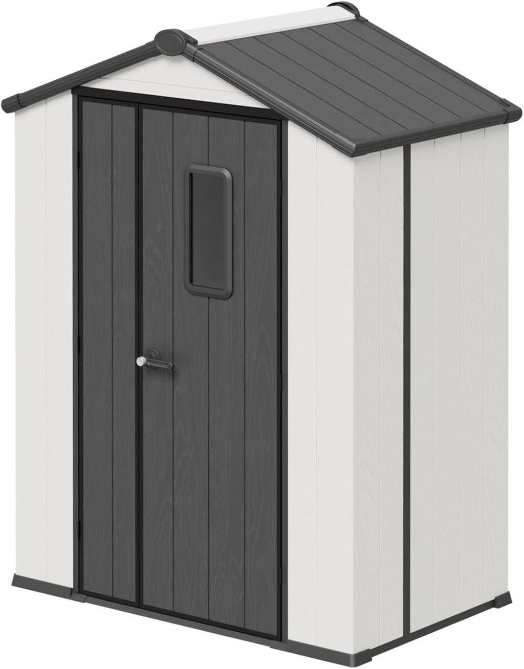 5x3 Outdoor Storage Shed with Floor, Heavy Duty Resin Tool Shed, Weather Resistant Garden Storage Building with Window, White/Gray