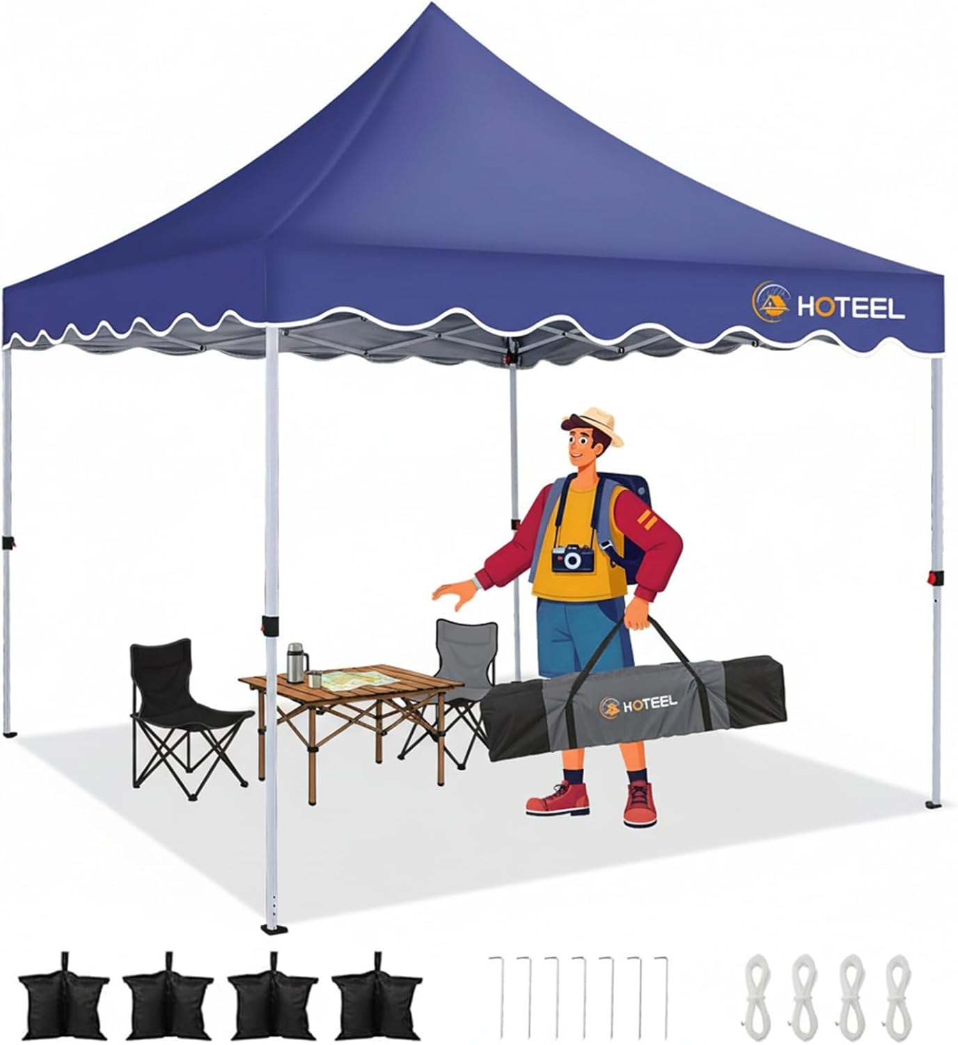 Hoteel 10x10 Pop Up Canopy Tent | One Person Setup Outdoor Shade, UPF 50+ and Waterproof, 210D Oxford Top, 3 Heights Adjustable, 600D Carry Bag for Beach, Events, Commercial Use (Dark Blue)