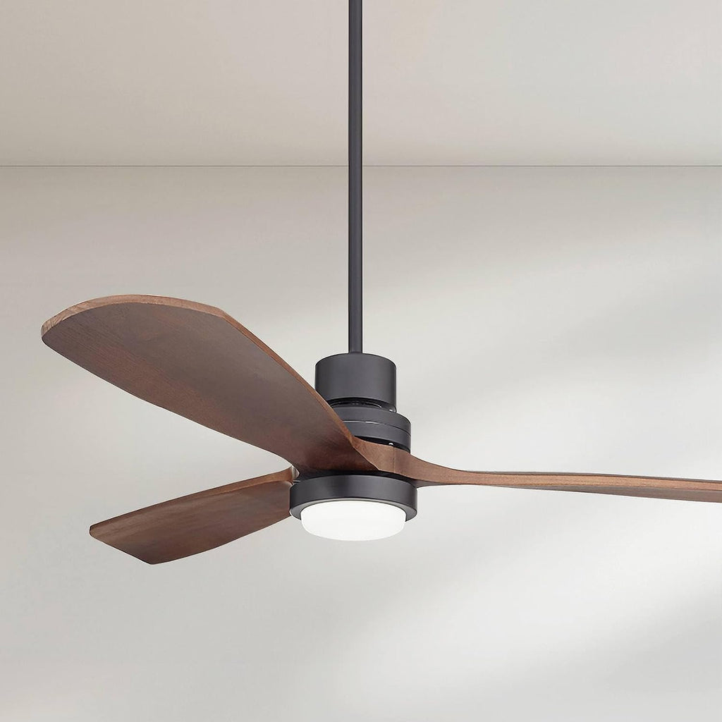 Casa Vieja 52' Delta-Wing DC Modern Industrial Outdoor Ceiling Fan with LED Light Remote Control Matte Black Dark Walnut Damp Rated for Cottage Core Patio Exterior House Home Porch Garage Barn