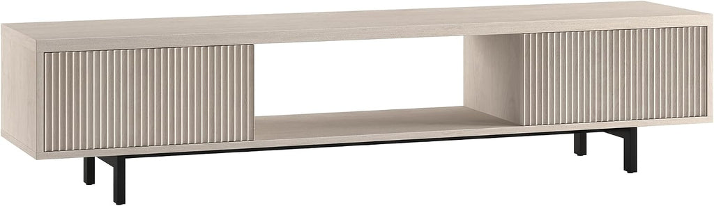 Henn&Hart Fluted TV Stand for TVs up to 78' with 2 Ribbed Side Storage Cabinets and Open Center Storage for Living Room, Family Room, or Office, Beech White