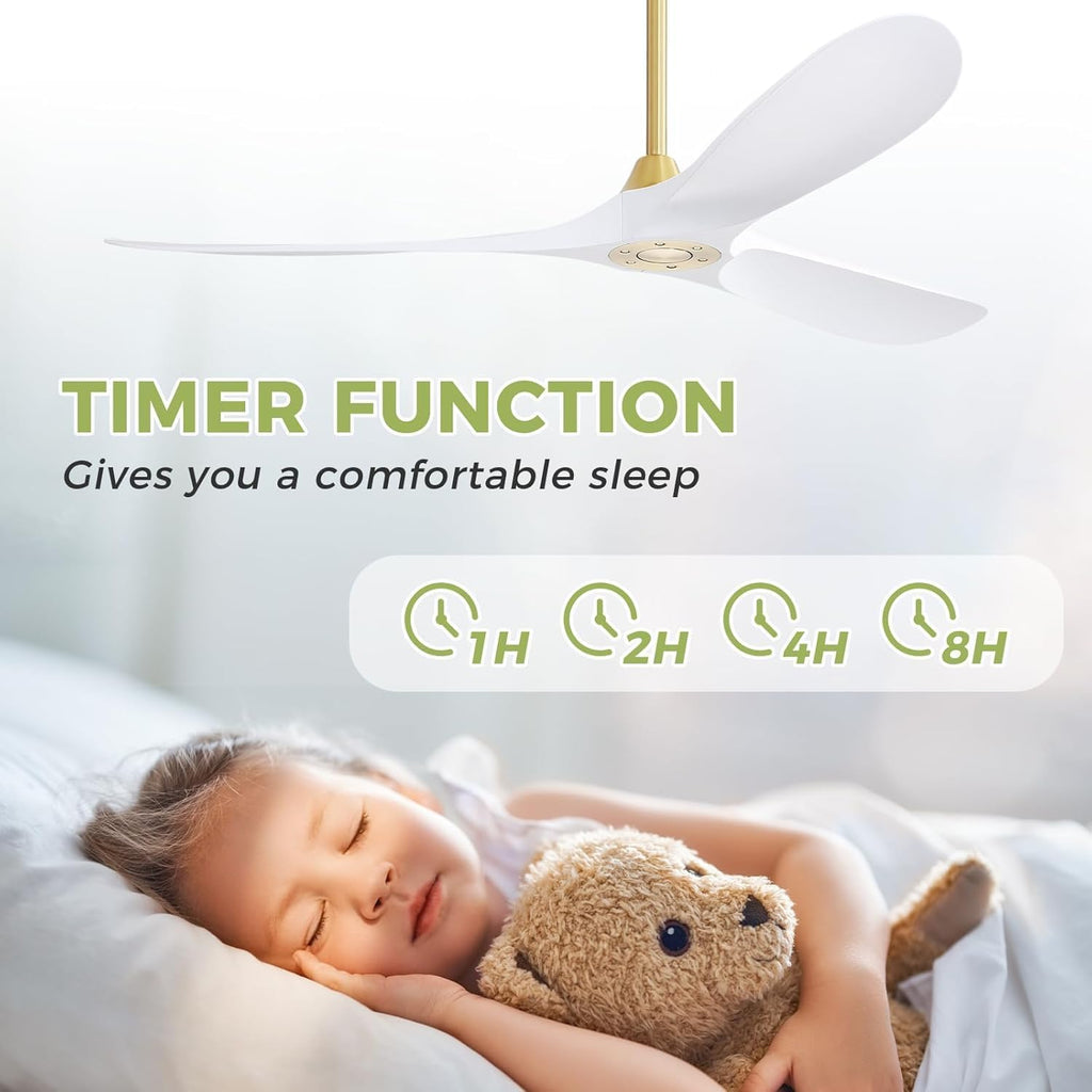 CACI Mall 60' Ceiling Fan No Light, White Smart Ceiling Fan with Remote Control, Modern, without Light, Quiet Reversible DC Motor for Outdoor, Living Room, Bedroom, Patio, Porch