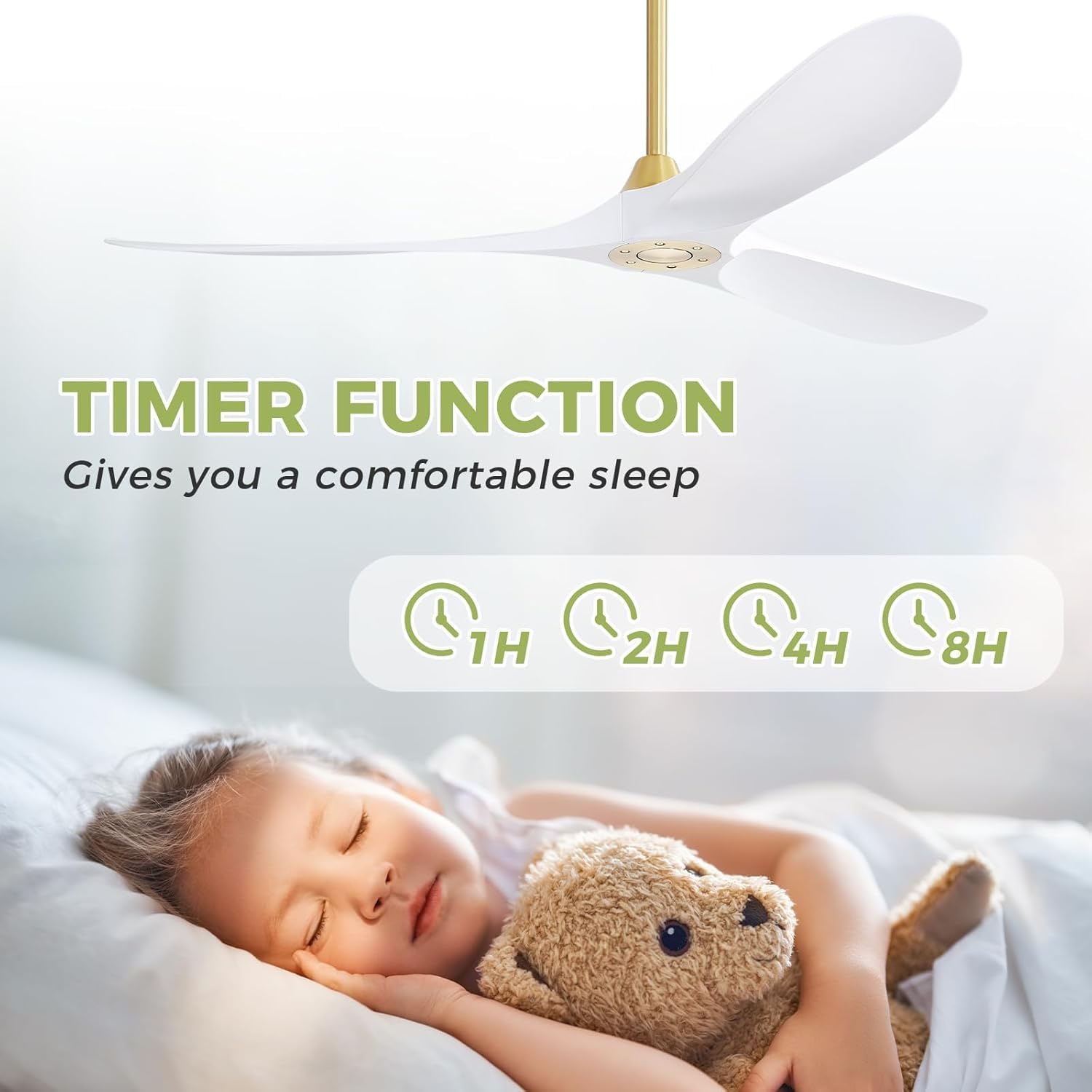 CACI Mall 60' Ceiling Fan No Light, White Smart Ceiling Fan with Remote Control, Modern, without Light, Quiet Reversible DC Motor for Outdoor, Living Room, Bedroom, Patio, Porch