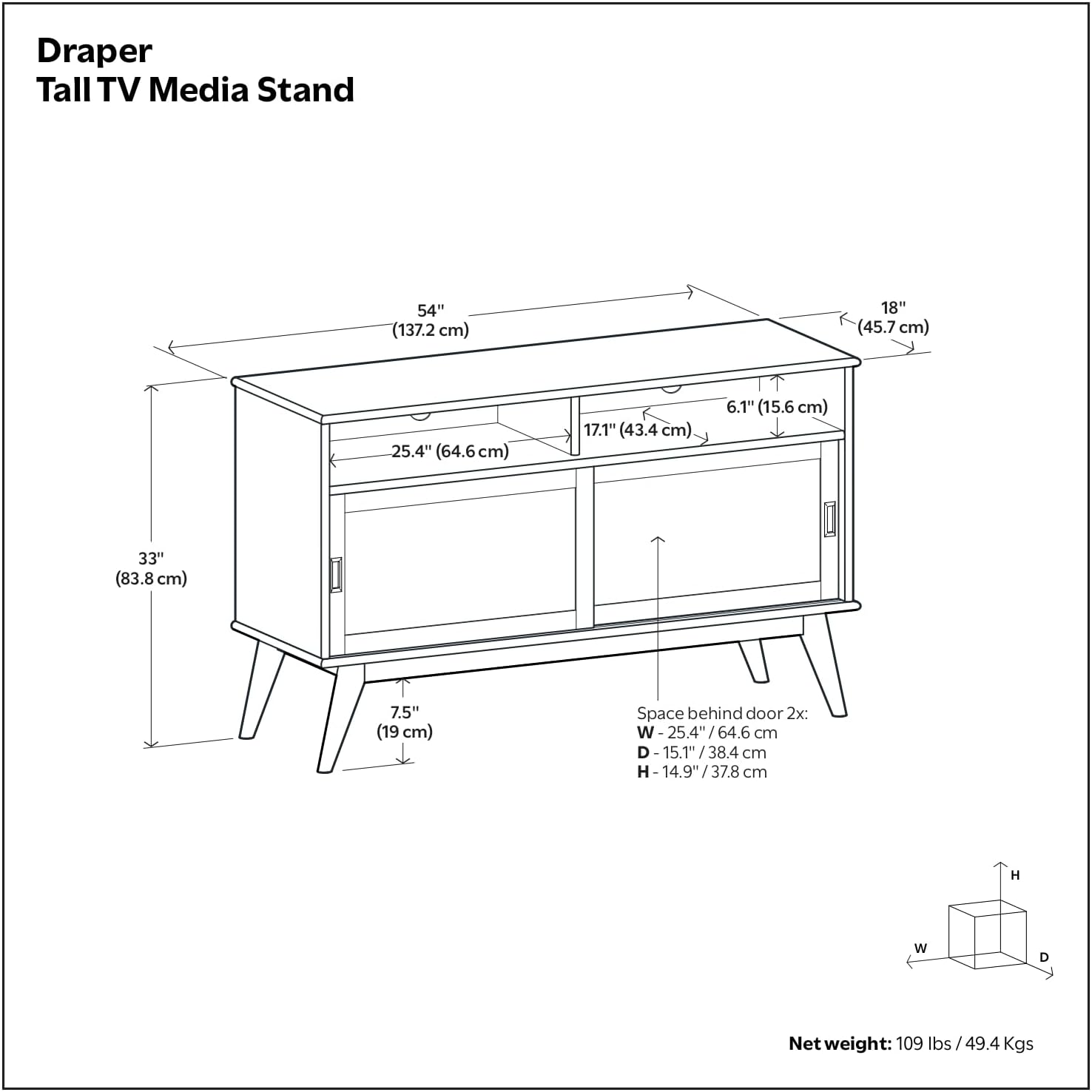 SIMPLIHOME Draper TV Stand - 54 inch Wide Solid Wood Tall Media Console in Teak Brown, Mid Century Modern Entertainment Center for Living Room for TVs up to 60 Inches with Shelves and Cable Management
