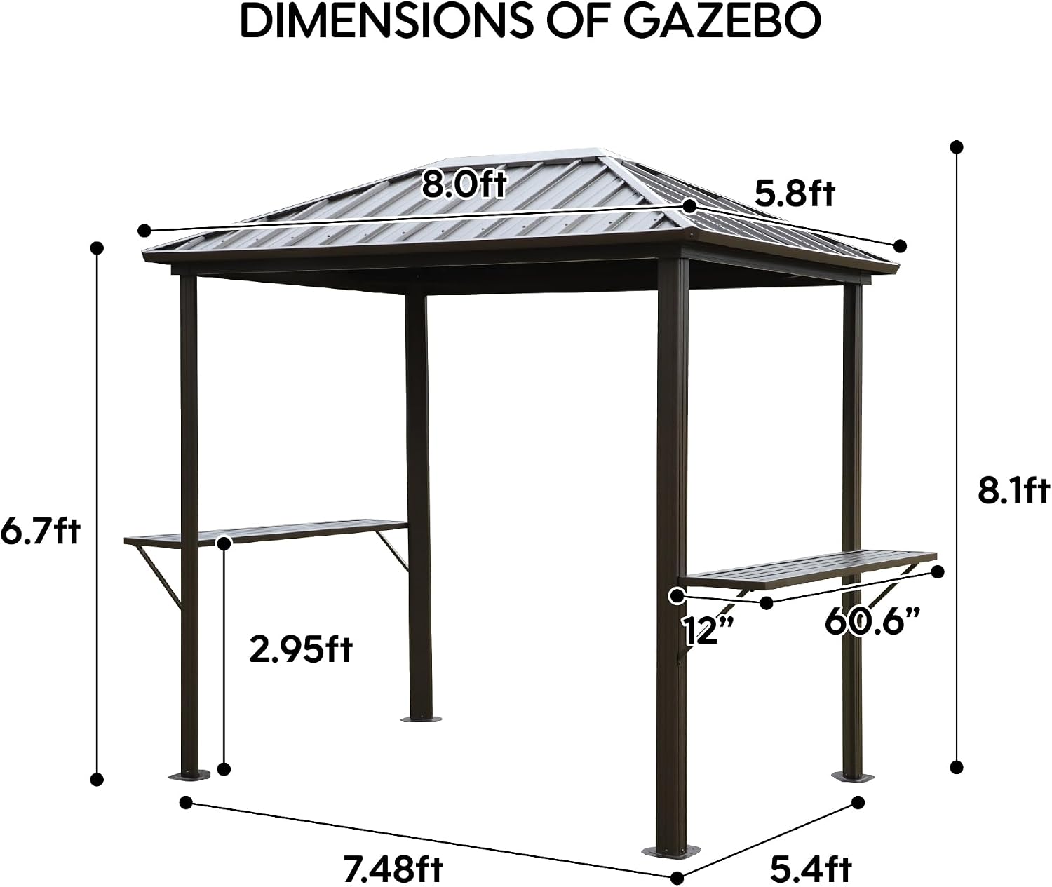 Grill Hardtop Gazebo 6x8 FT Outdoor Metal Hard Top Gazebo, Pent BBQ Gazebo with Galvanized Steel,Aluminum ed Pavilion with Shelves for Patio Backyard Lawn Garden, Patio, Backyard Single Roof