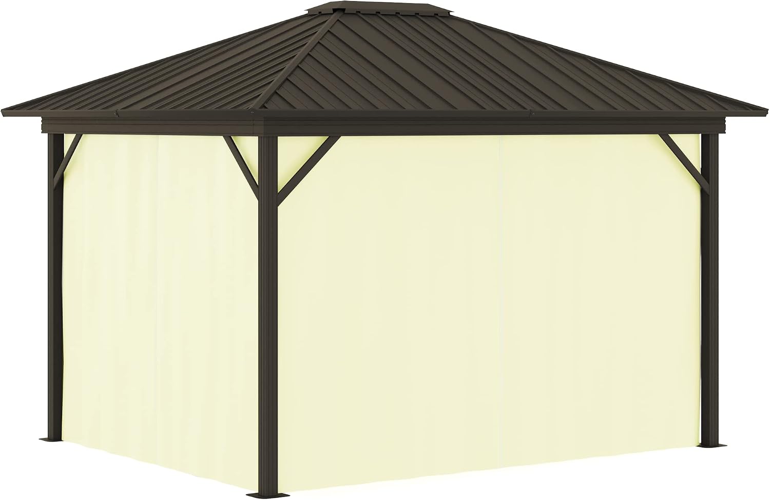 Outsunny 10' x 12' Hardtop Gazebo with Curtains and Netting, Permanent Pavilion Metal Single Roof Gazebo Canopy with Aluminum Frame and Hooks, for Garden, Patio, Backyard, Cream White