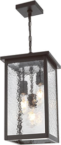 17'' Large Outdoor Indoor Pendant Light 3-Lights, Modern Oil Rubbed Bronze Exterior Hanging Porch Pendant Light with Hammer Glass, Outdoor Ceiling Lights for Front Entryway Gazebo Patio