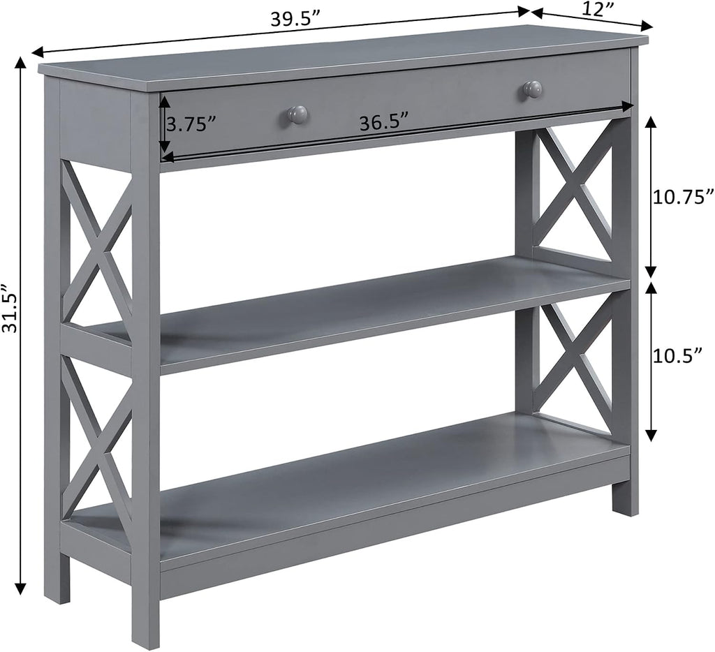 Convenience Concepts Oxford 1-Drawer Console Table 39.5' - Farmhouse Sofa Display with Storage Shelf For Living, Family, & Dining Room, Modern Entryway Hall Table for Kitchen, Bedroom, Gray