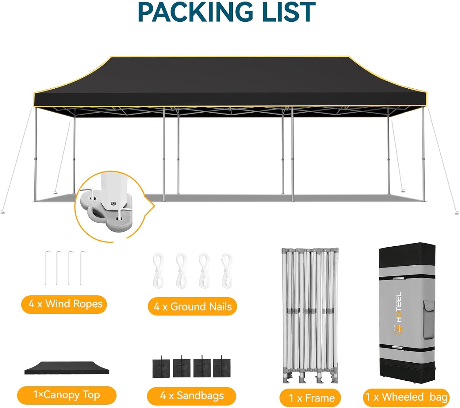 Hoteel 10x30 Pop Up Canopy Tent Heavy Duty Without Sidewalls, Waterproof Party Tent, Easy Set-up Commercial Instant Tents with Roller Bag & Sandbags, Hexagonal Leg (1-Year Warranty)