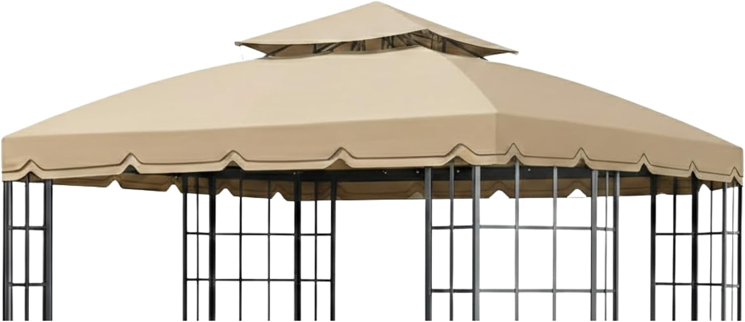 Garden Winds Reinforced RipLock 350 Replacement Canopy Top Cover Compatible with Bay Window 10' x 12' Gazebo Models L-GZ120PST-2, L-GZ120PST-2D - Beige