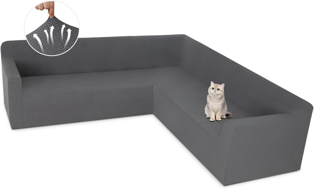 ALIECOM Stretch Corner Sectional Couch Covers L Shape Sofa Covers Washable Sectional Slipcovers U Shape Jacquard Living Room Pet Dogs Furniture Protector with Elastic Bottom (Medium Gray, X-Large)