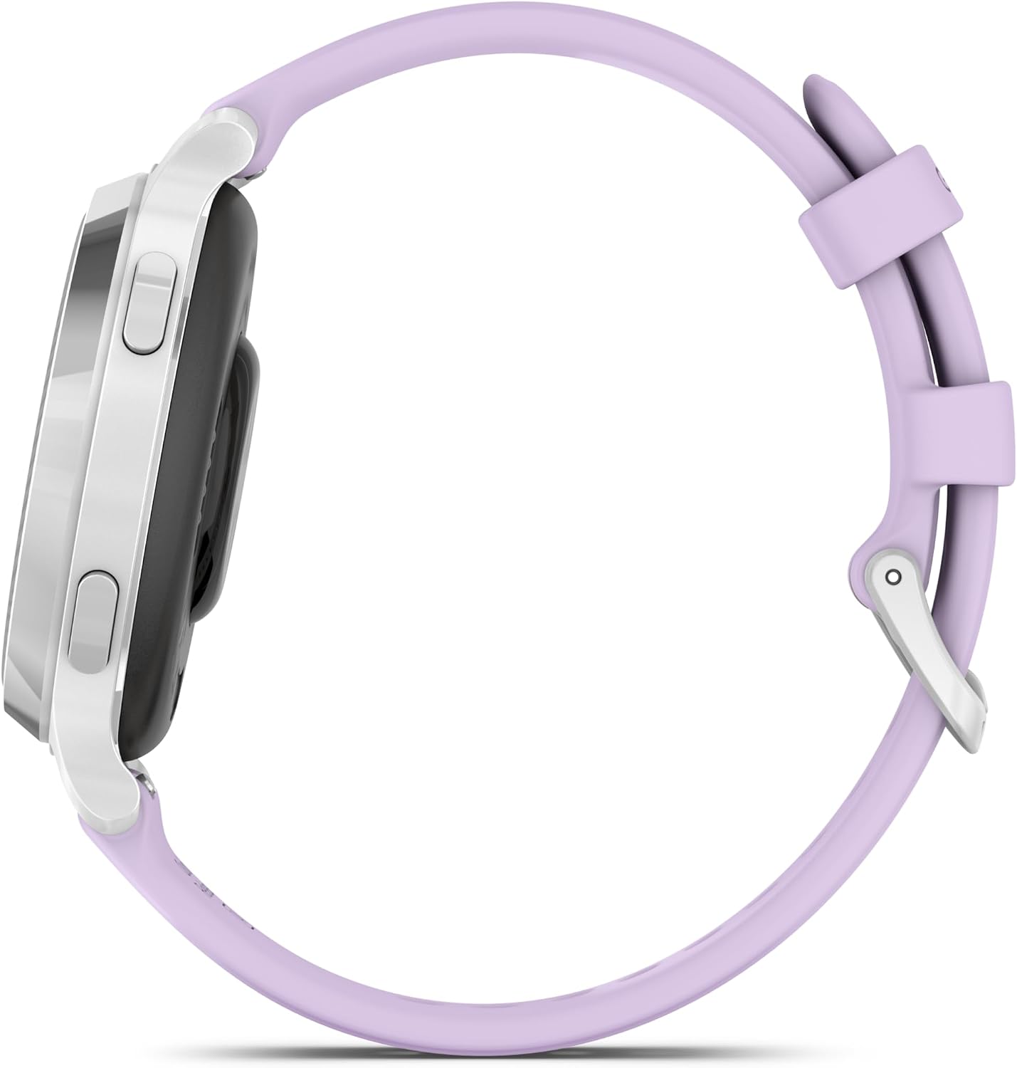 Garmin Lily 2 Active, Silver with Purple Jasmine Silicone Band, Smartwatch, Built-in GPS, Hidden Display, Patterned Lens, Up to 9 Days Battery Life w Black Earbuds Bundle