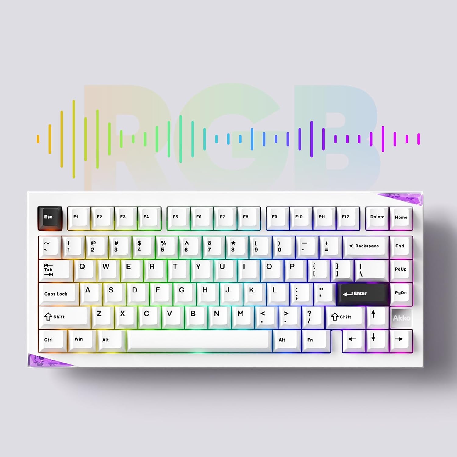 Akko Gem 01 QMK/VIA Aluminum Mechanical Keyboard Tri-Mode RGB Hot-swappable Wireless Gaming Keyboard Black on White, Pre-lubed Stellar Rose Switch