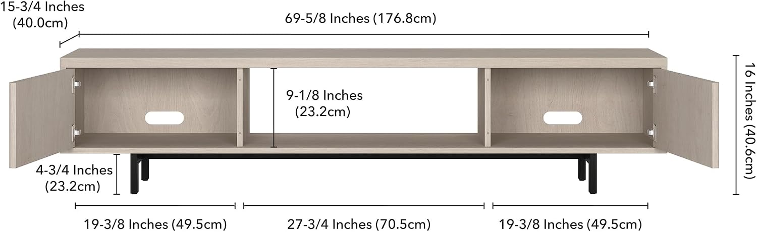 Henn&Hart Fluted TV Stand for TVs up to 78' with 2 Ribbed Side Storage Cabinets and Open Center Storage for Living Room, Family Room, or Office, Beech White