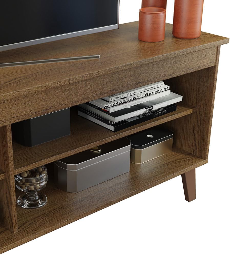 Madesa TV Stand Unit with 4 Shelves and Cable Management for 55, 65 Inch Media 1 Storage Gaming Media Console Living Room and Bedroom Entertainment Center Modern Wooden Television Cabinet - Rustic