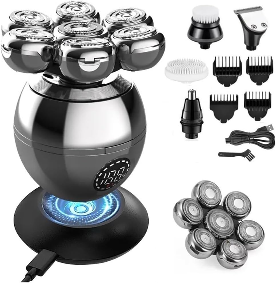 Head Shaver for Men, 5 in 1 Pro Wet Dry Electric Shaver for Men Beard Hair Trimmer Face Electric Razor Rechargeable Bald Head Shaving Machine LCD Display (Color : Add Cutter Head)