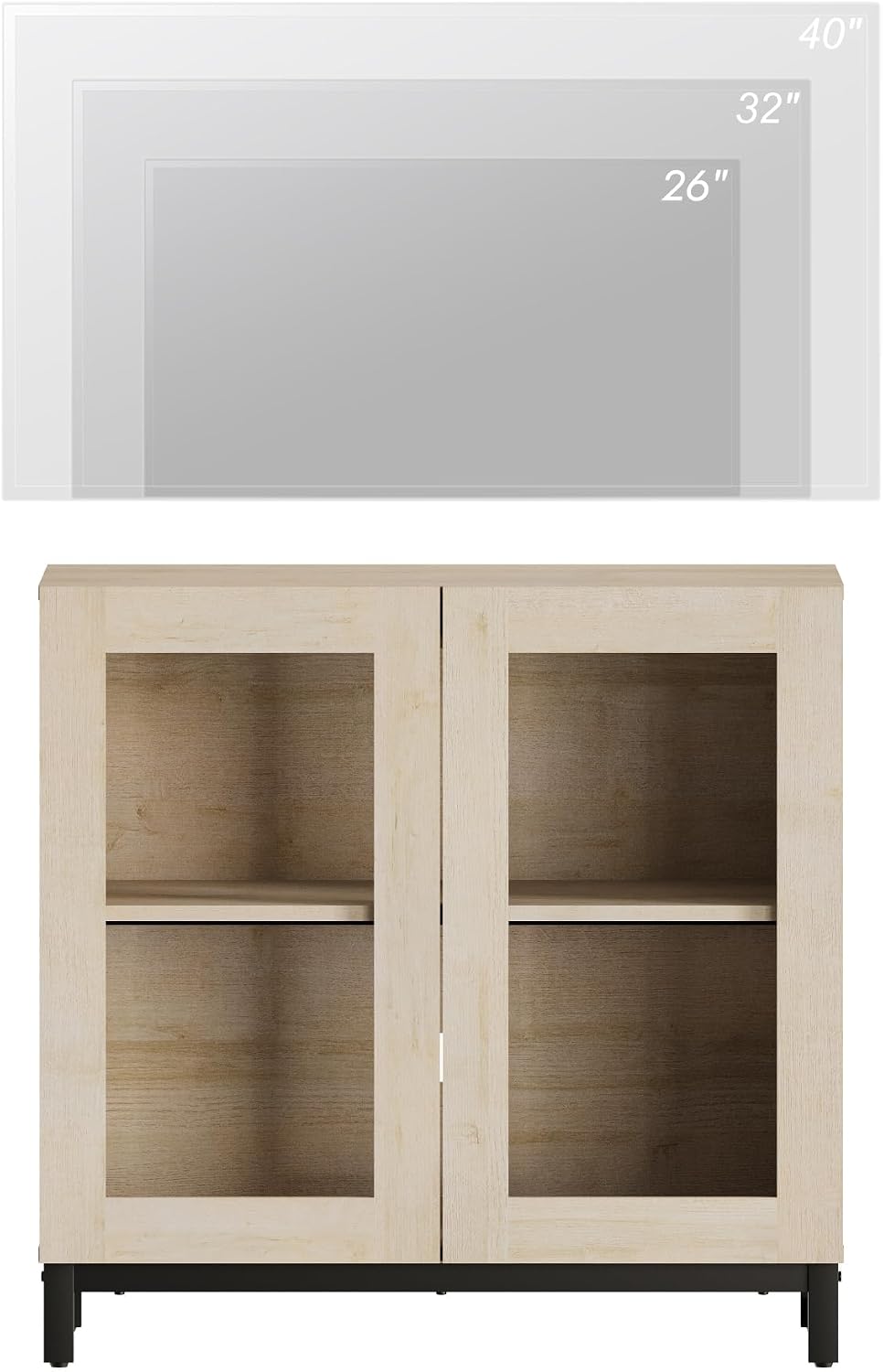 WAMPAT Modern TV Stand with Glass Doors for 26-40 inch TVs, Entertainment Center Console with Adjustable Shelves and Metal Base for Living Room, Bedroom, Beige