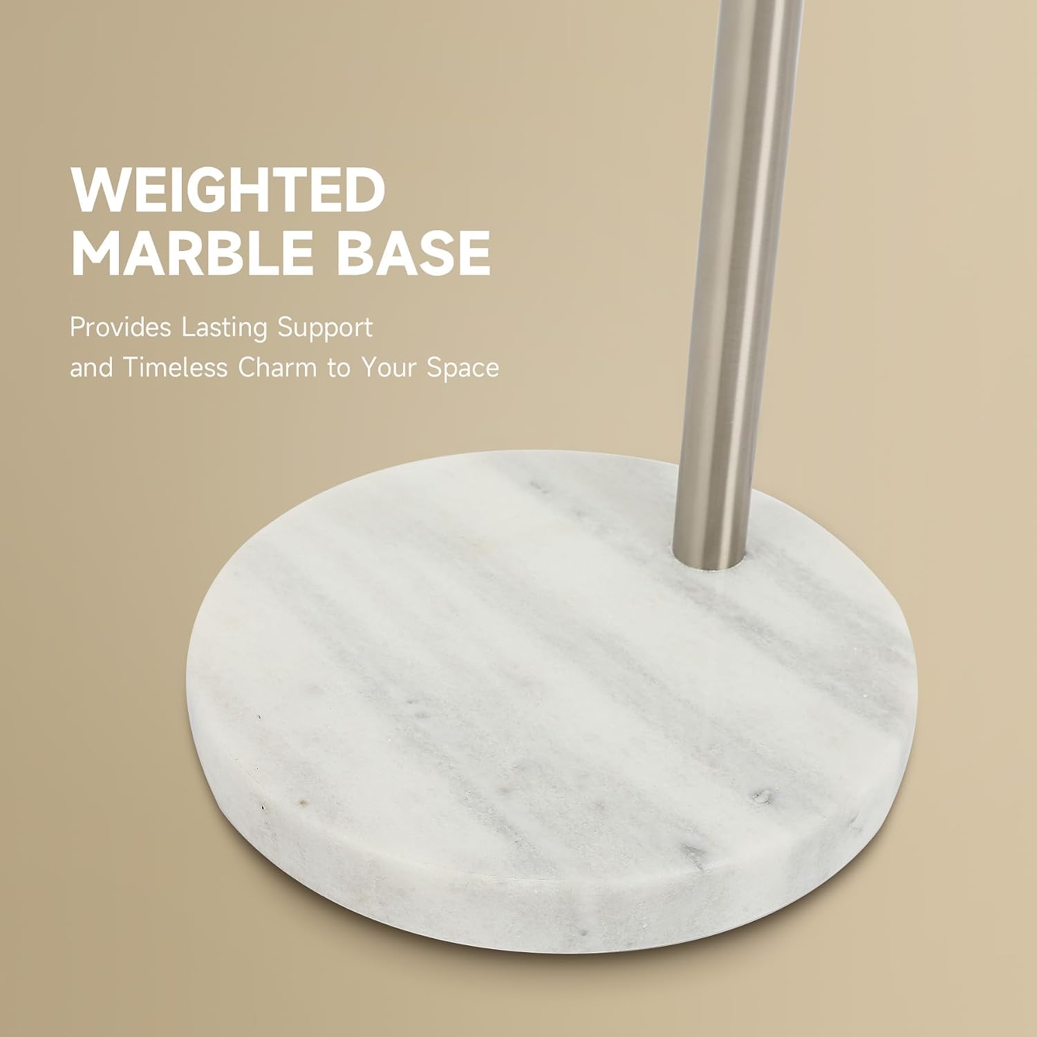 CO-Z Modern Floor Lamp for Living Room, Brushed Nickel Arc Floor Lamp with LED Bulb, Marble Base Contemporary Tall Lamp for Living Room Couch Sofa, Height Up to 69 Inch
