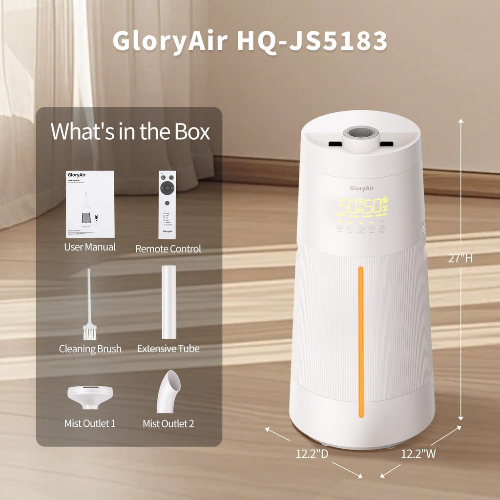 Humidifier Large Room - GloryAir 6.3Gal/24L 4X Atomizers Top Fill Whose House Large Cool Mist Quite Humidifiers 1500mL/h for Home Bedroom 3000 ft² with Auto Mode for Commercial Office Plants