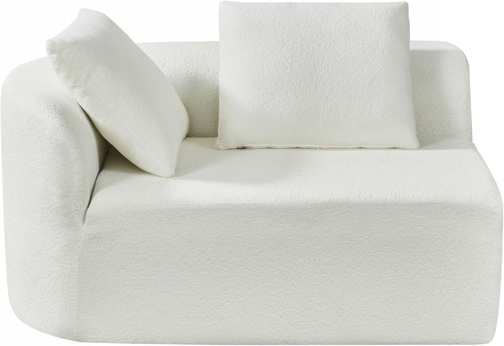 Merax 116' Curved Polyester Sectional Sofa, Modern Pearl Upholstery 3 Seat Cloud Couch with Chaise Lounge & 4 Pillows for Living Room, Beige