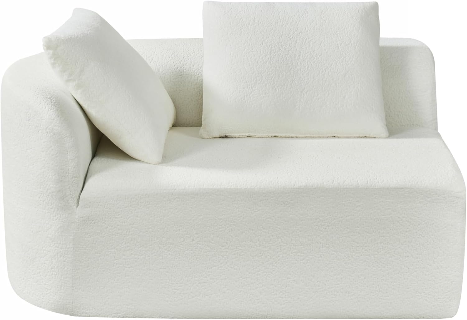 Merax 116' Curved Polyester Sectional Sofa, Modern Pearl Upholstery 3 Seat Cloud Couch with Chaise Lounge & 4 Pillows for Living Room, Beige