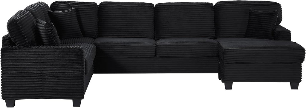 125.2' Sectional Sofa U-Shaped Upholstered Sofa L-Shaped Couch with a Movable Ottoman and Side Storage Pockets for Living Room, Black